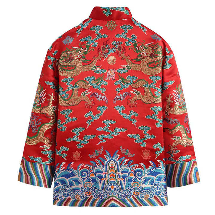 Buddha Stones Chinese New Year Dragon Embroidery Auspicious Clouds Frog-button Tang Suit Men's Jacket Shirt - image 1