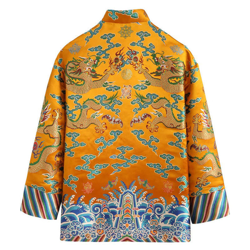 Buddha Stones Chinese New Year Dragon Embroidery Auspicious Clouds Frog-button Tang Suit Men's Jacket Shirt - image 3