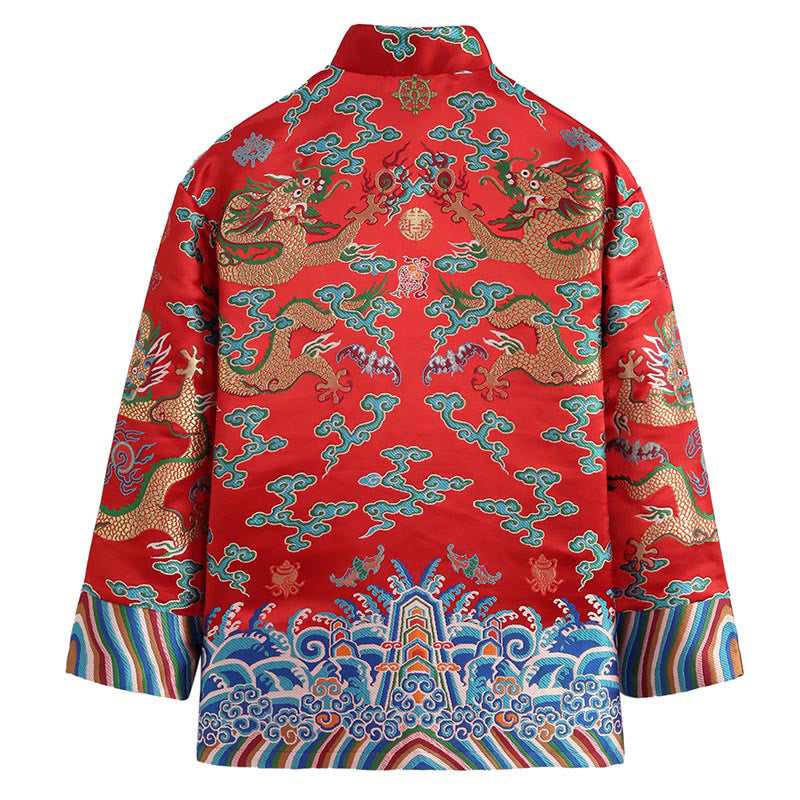 Buddha Stones Chinese New Year Dragon Embroidery Auspicious Clouds Frog-button Tang Suit Men's Jacket Shirt - image 1