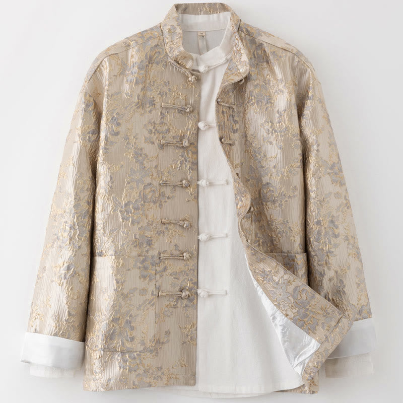 Buddha Stones Chinese New Year Jacquard Embroidery Frog-button Tang Suit Men's Jacket Shirt With Pockets - BurlyWood - US/UK/AU44，EU54 (4XL) - image 10