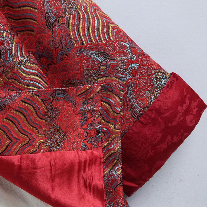 Buddha Stones Chinese New Year Jacquard Damask Seawater Pattern Frog-button Tang Suit Men's Jacket Shirt With Pockets - image 3