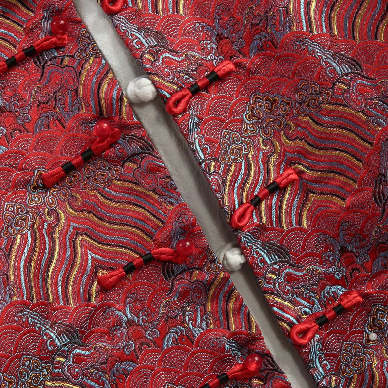 Buddha Stones Chinese New Year Jacquard Damask Seawater Pattern Frog-button Tang Suit Men's Jacket Shirt With Pockets - image 2