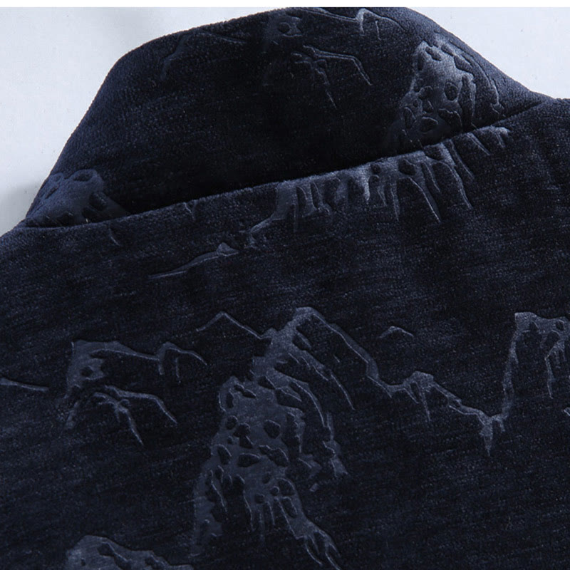 Buddha Stones Chinese New Year Landscape Print Handmade Frog-button Tang Suit Men's Jacket Shirt With Pockets - image 12