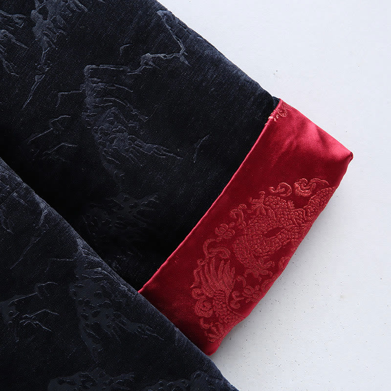 Buddha Stones Chinese New Year Landscape Print Handmade Frog-button Tang Suit Men's Jacket Shirt With Pockets - image 13