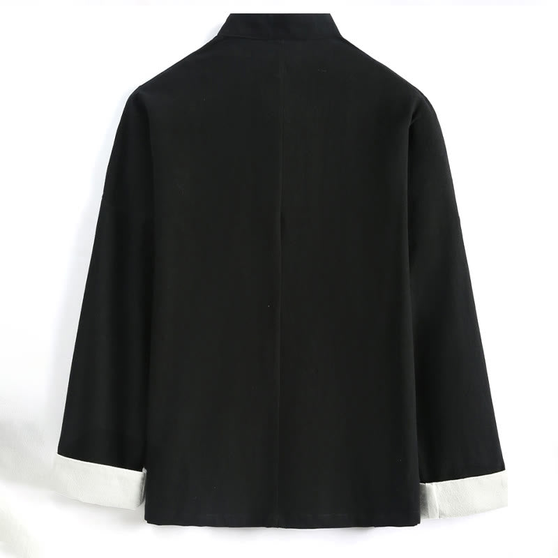 Buddha Stones Chinese New Year Crane Embroidery Tang Suit Hanfu Long Sleeve Top Pants Clothing  Cotton Linen Men's Set With Pockets - image 2