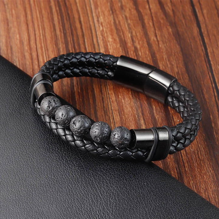 Buddha Stones Lava Rock Frosted Stone Healing Leather Magnetic Buckle Bracelet