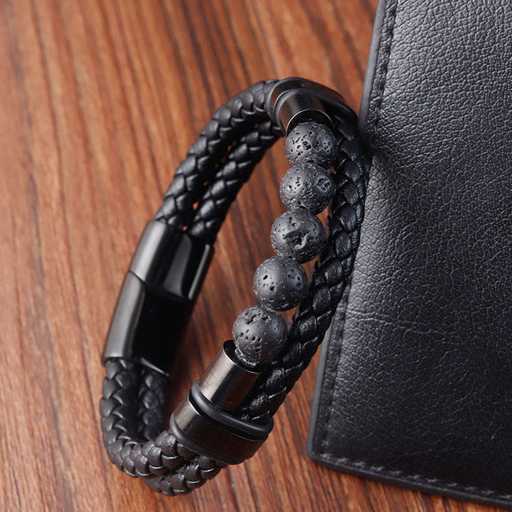 Buddha Stones Lava Rock Frosted Stone Healing Leather Magnetic Buckle Bracelet - image 4