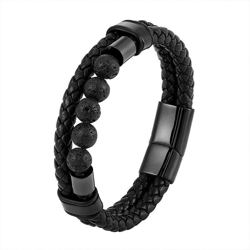 Buddha Stones Lava Rock Frosted Stone Healing Leather Magnetic Buckle Bracelet - image 5