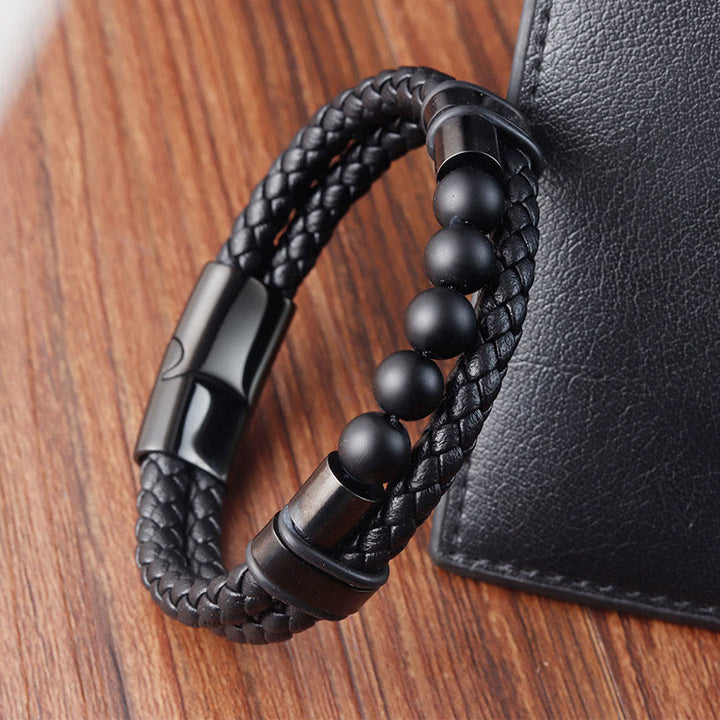 Buddha Stones Lava Rock Frosted Stone Healing Leather Magnetic Buckle Bracelet - image 11