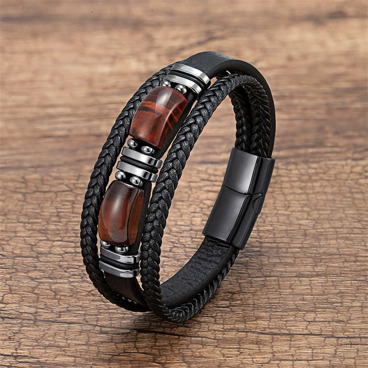 Buddha Stones Tiger Eye Stone Courage Willpower Multi-layer Leather Bracelet - Brown-Red Tiger Eye - 18-22cm - image 5