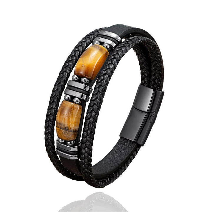 Buddha Stones Tiger Eye Stone Courage Willpower Multi-layer Leather Bracelet - image 2
