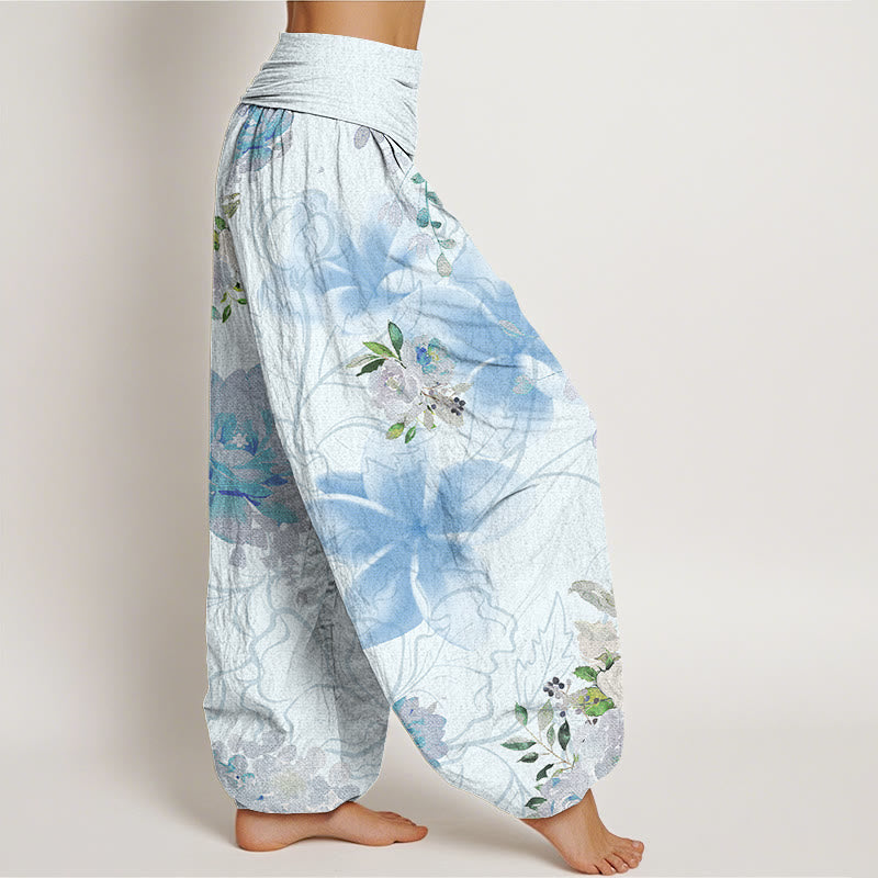 Buddha Stones Various Flowers Leaves Pattern Women's Elastic Waist Harem Pants