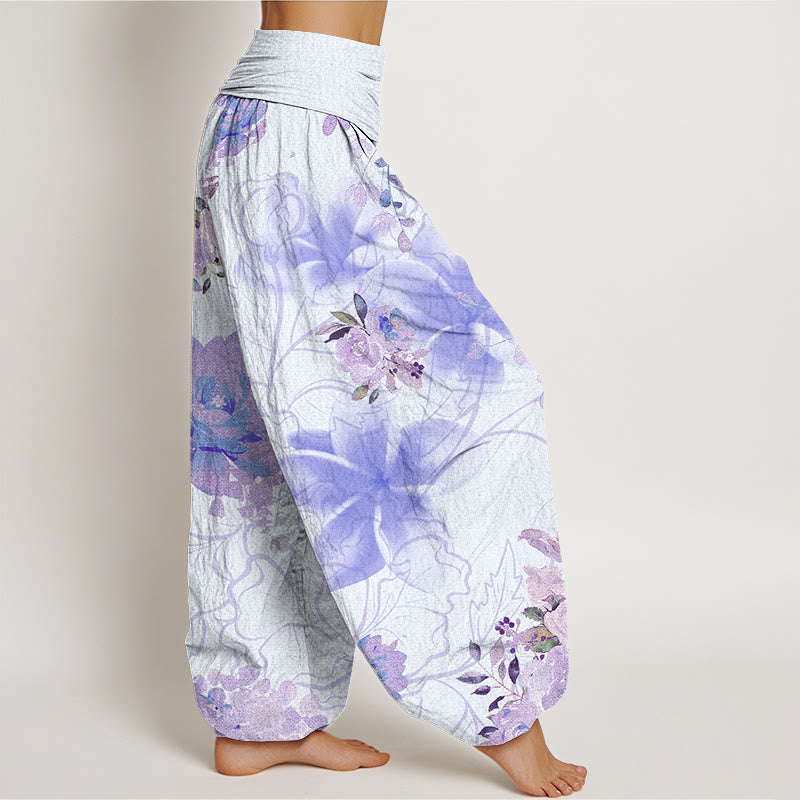 Buddha Stones Various Flowers Leaves Pattern Women's Elastic Waist Harem Pants