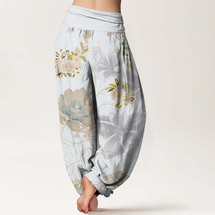 Buddha Stones Various Flowers Leaves Pattern Women's Elastic Waist Harem Pants