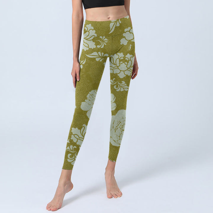Buddha Stones Monochrome Flowers Print Gym Leggings Women's Yoga Pants - image 5