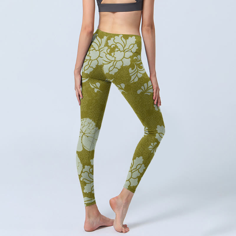 Buddha Stones Monochrome Flowers Print Gym Leggings Women's Yoga Pants - image 4