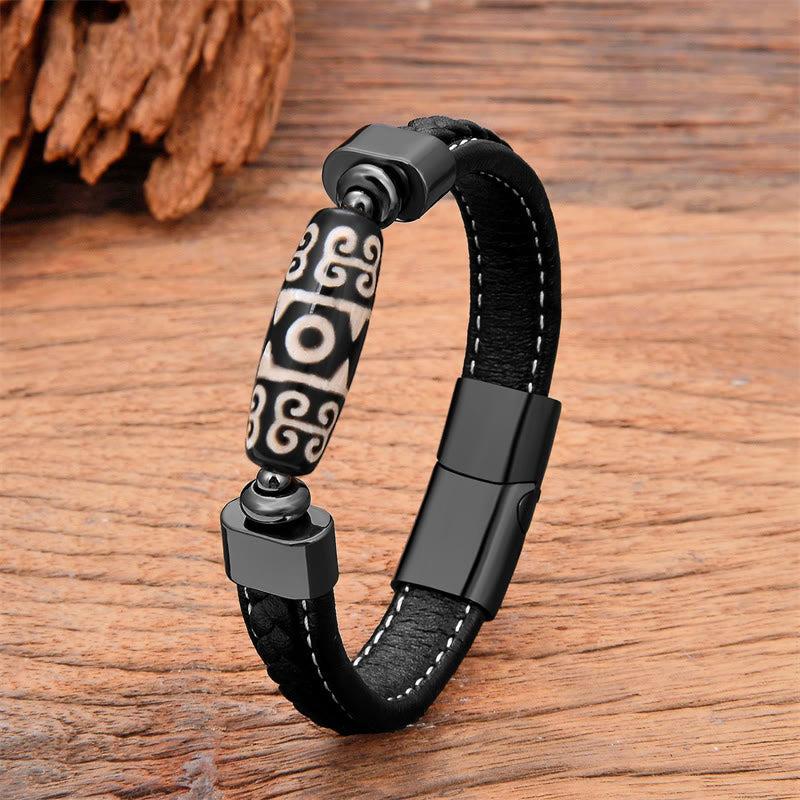 Buddha Stones Tibetan Dzi Bead Protection Blessings Leather Bracelet - Dzi Bead - 18-22cm - image 1