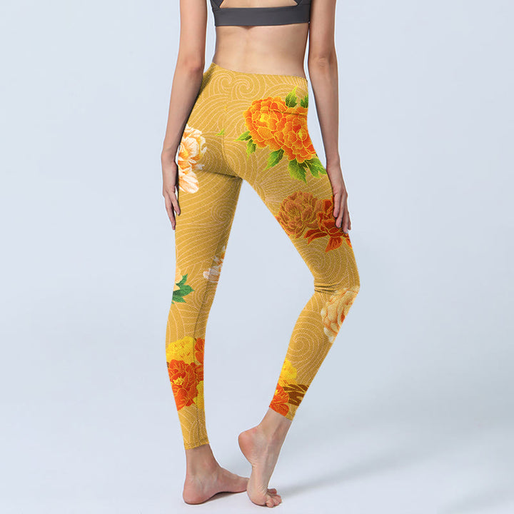 Buddha Stones Vibrant Rose Flowers Print Gym Leggings Women's Yoga Pants