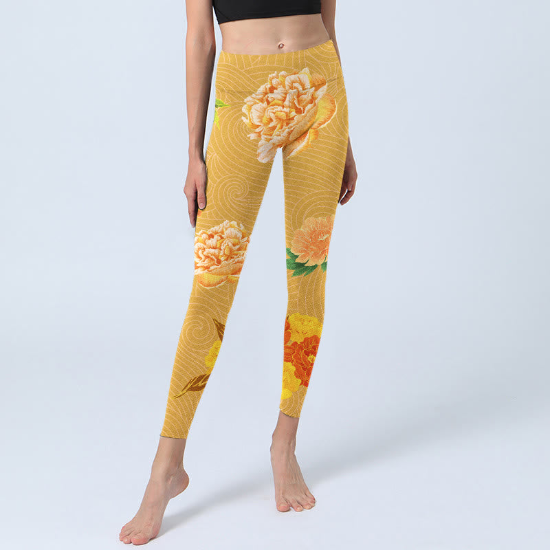 Buddha Stones Vibrant Rose Flowers Print Gym Leggings Women's Yoga Pants