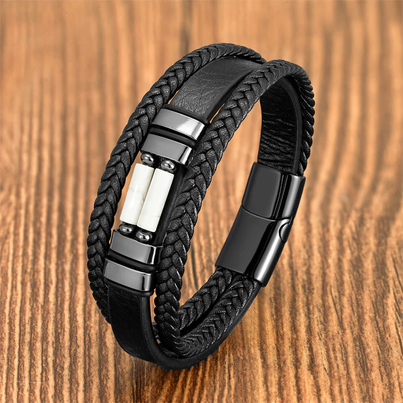 Buddha Stones Tiger Eye Lazurite Hematite Picture Jasper Black Onyx Strength Multi-layer Leather Bracelet - White Turquoise(Synthetic) - 18-22cm - image 15
