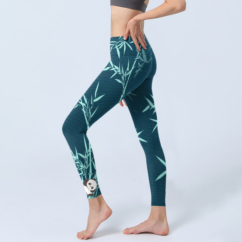 Buddha Stones Lush Turquoise Bamboo Panda Pattern Gym Leggings Women's Yoga Pants - image 2
