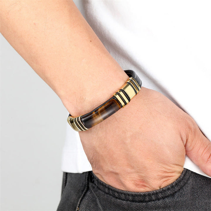 Buddha Stones Tiger Eye Stone Clear Thinking Leather Buckle Bracelet - image 4