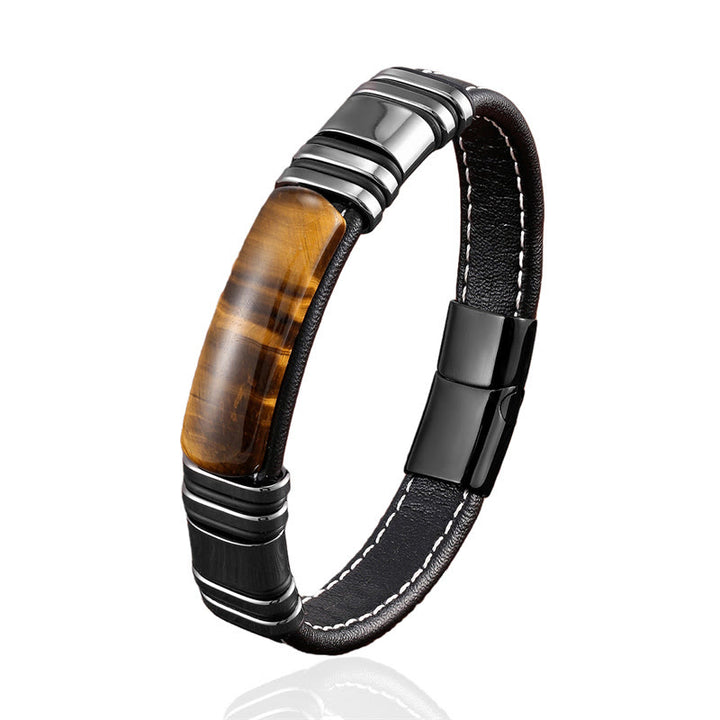 Buddha Stones Tiger Eye Stone Clear Thinking Leather Buckle Bracelet - image 6