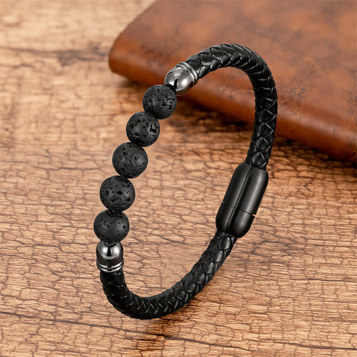 Buddha Stones Blue Agate Tiger Eye Lava Rock Black Onyx Lazurite Bead Protection Leather Bracelet - Lava Rock - 18-22cm - image 13