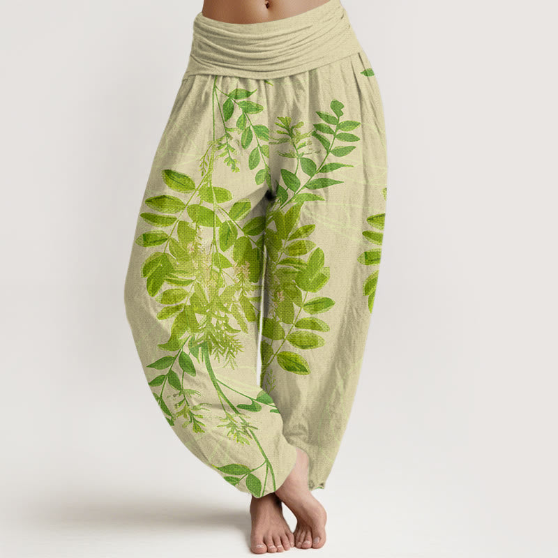 Buddha Stones Green Leaves Branches Women's Elastic Waist Harem Pants - PaleGoldenrod - US22，UK/AU26，EU54 (6XL) - image 1