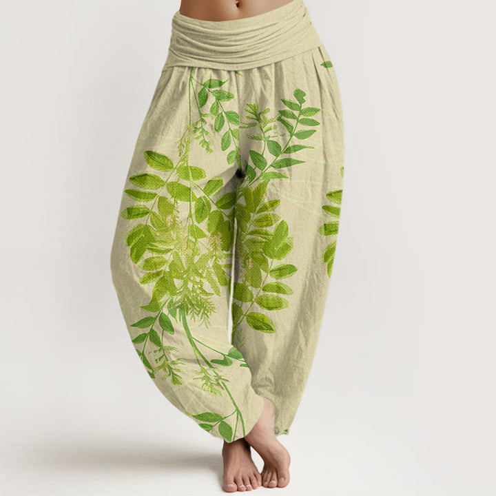 Buddha Stones Green Leaves Branches Women's Elastic Waist Harem Pants - PaleGoldenrod - US22，UK/AU26，EU54 (6XL) - image 1