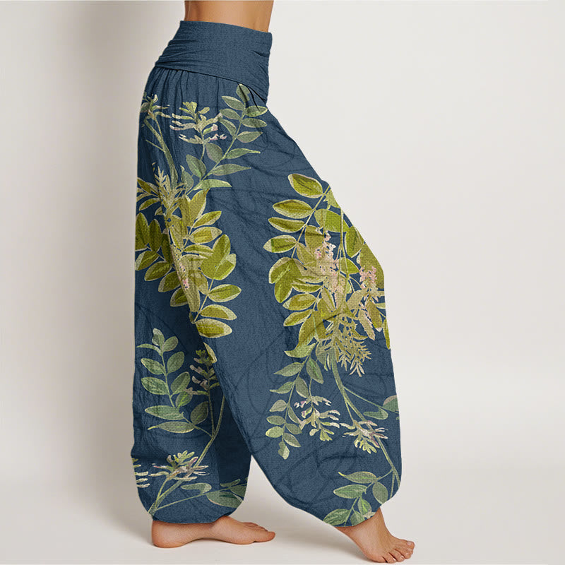 Buddha Stones Green Leaves Branches Women's Elastic Waist Harem Pants