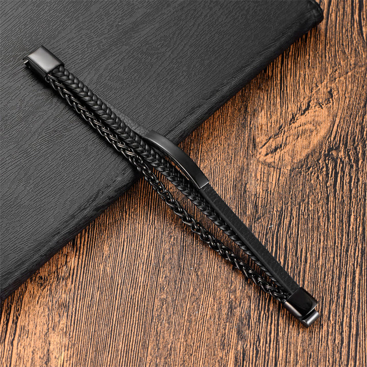 Buddha Stones Multi-layered Titanium Steel Calm Leather Buckle Bracelet - image 2