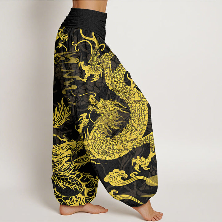 Buddha Stones Dragon Auspicious Clouds Women's Elastic Waist Harem Pants