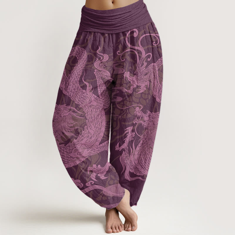 Buddha Stones Dragon Auspicious Clouds Women's Elastic Waist Harem Pants - Purple - US22，UK/AU26，EU54 (6XL) - image 8