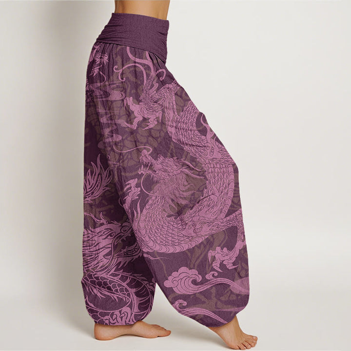 Buddha Stones Dragon Auspicious Clouds Women's Elastic Waist Harem Pants