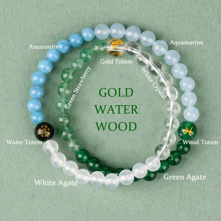 Buddha Stones Five Elements Various Crystal Agate Strawberry Quartz Wisdom Bracelet