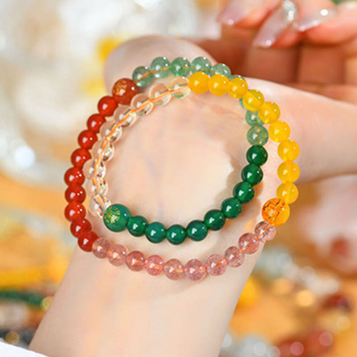 Buddha Stones Five Elements Various Crystal Agate Strawberry Quartz Wisdom Bracelet - image 13