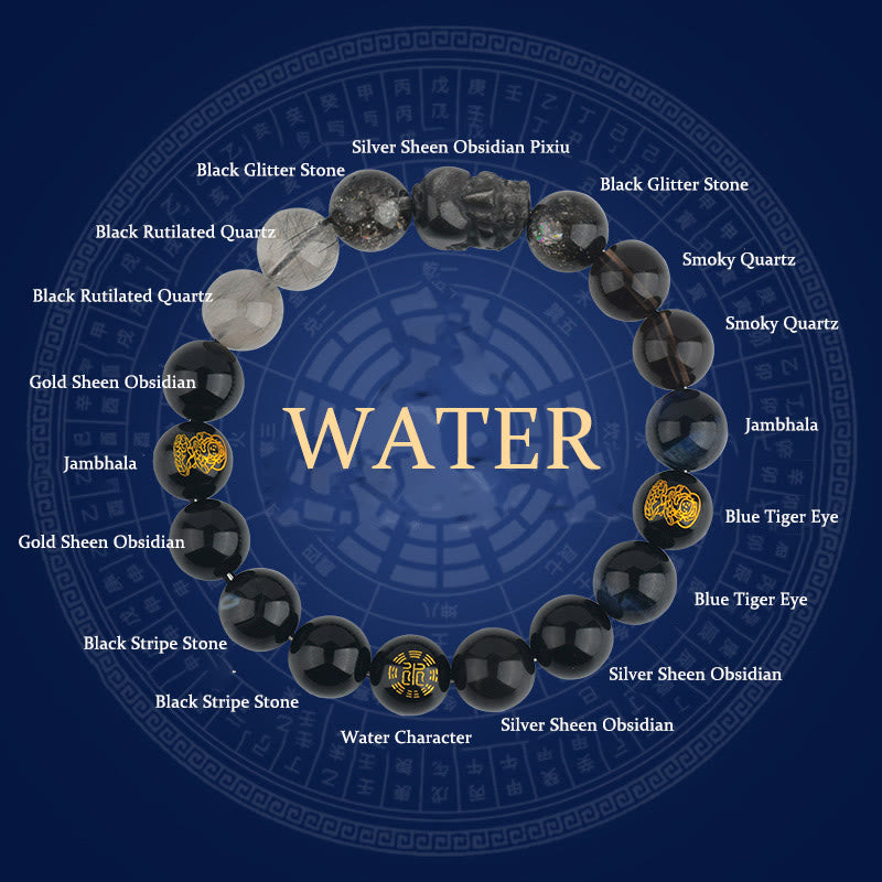 Buddha Stones Five Elements Various Crystal Agate Pixiu Wealth Bracelet - Water(Wrist Circumference: 14-16cm) - 12mm - image 15