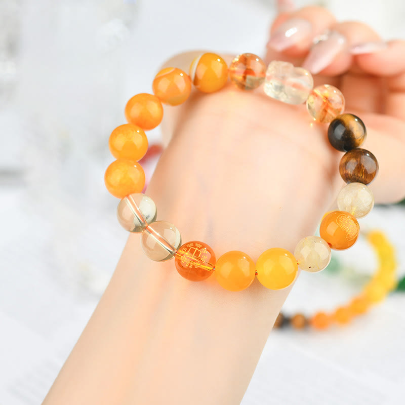 Buddha Stones Five Elements Various Crystal Agate Pixiu Wealth Bracelet