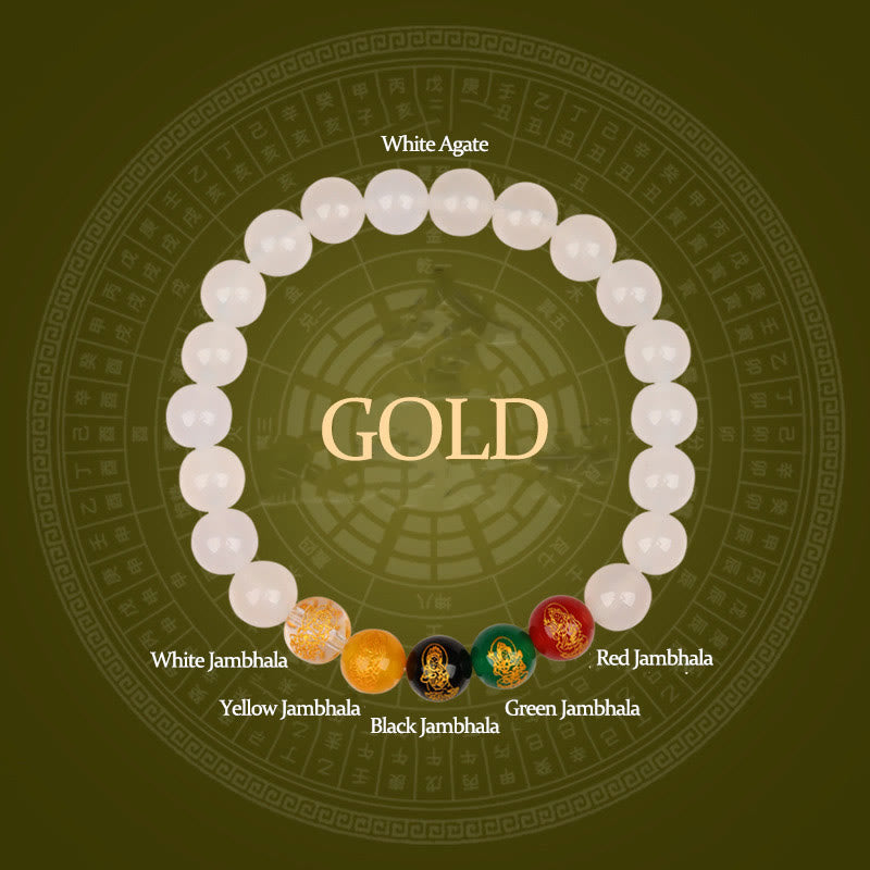 Buddha Stones Five Elements Various Agate Jambhala Luck Bracelet - Gold(Wrist Circumference: 14-16cm) - image 0