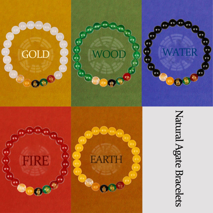 Buddha Stones Five Elements Various Agate Jambhala Luck Bracelet