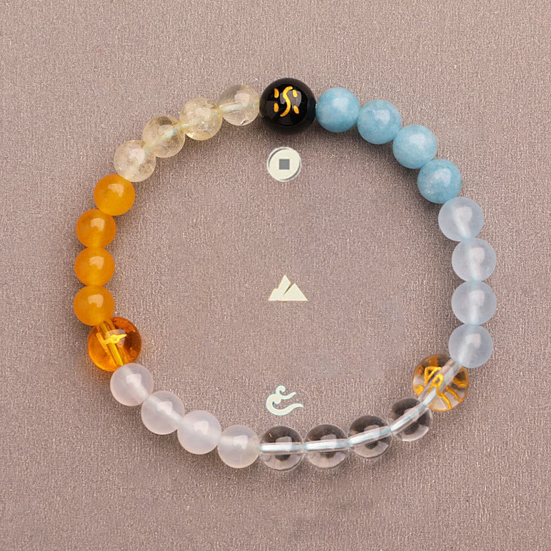 Buddha Stones Five Elements Various Agate Crystal Sun Stone Wisdom Bracelet