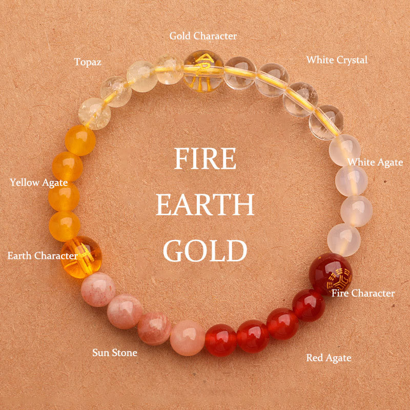 Buddha Stones Five Elements Various Agate Crystal Sun Stone Wisdom Bracelet