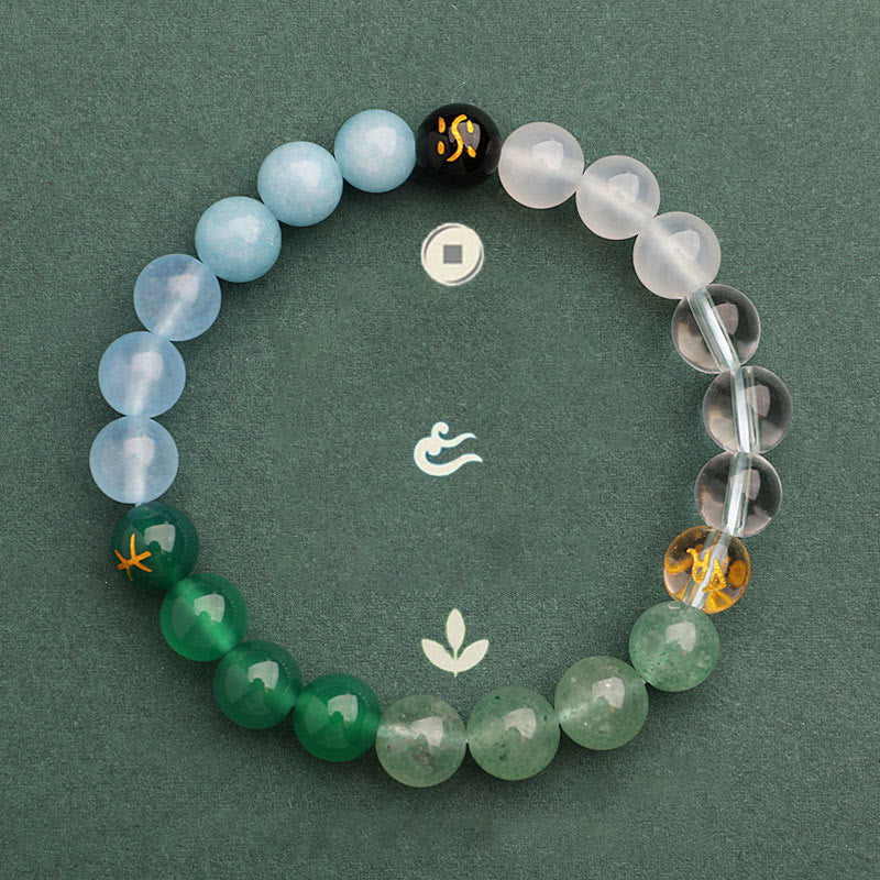 Buddha Stones Five Elements Various Agate Crystal Sun Stone Wisdom Bracelet