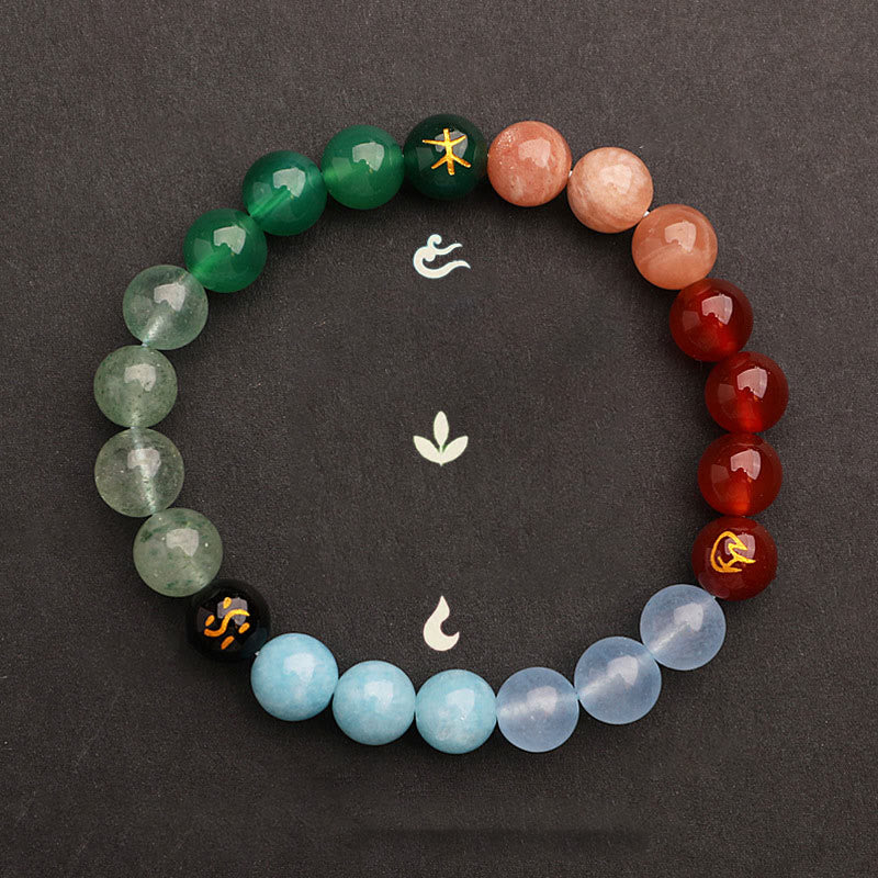 Buddha Stones Five Elements Various Agate Crystal Sun Stone Wisdom Bracelet