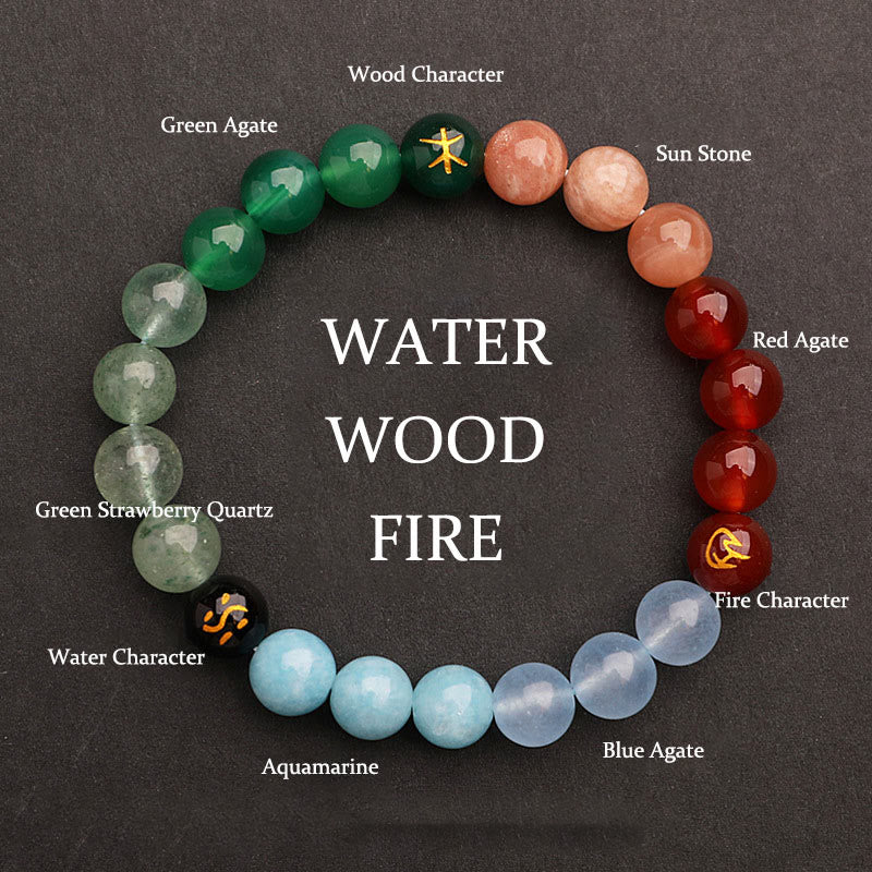 Buddha Stones Five Elements Various Agate Crystal Sun Stone Wisdom Bracelet - Water Wood Fire(Wrist Circumference: 14-16cm) - 8mm - image 33