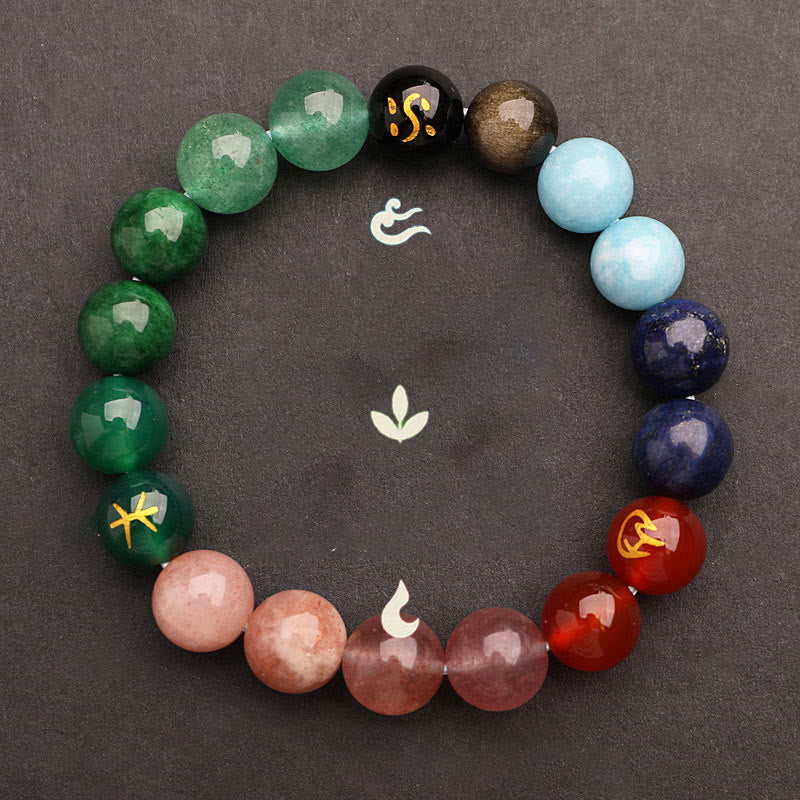 Buddha Stones Five Elements Various Agate Crystal Sun Stone Wisdom Bracelet