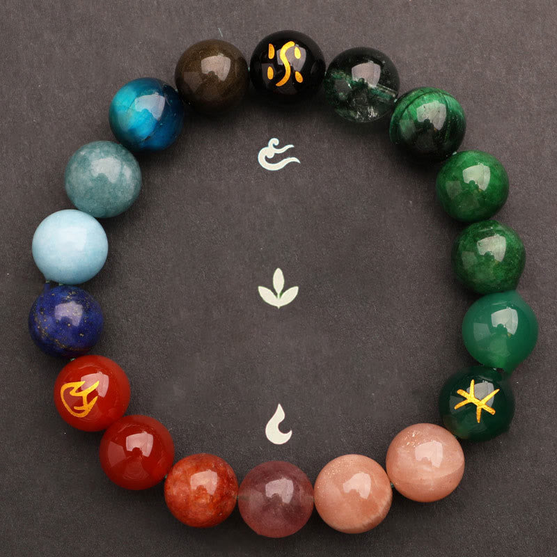 Buddha Stones Five Elements Various Agate Crystal Sun Stone Wisdom Bracelet