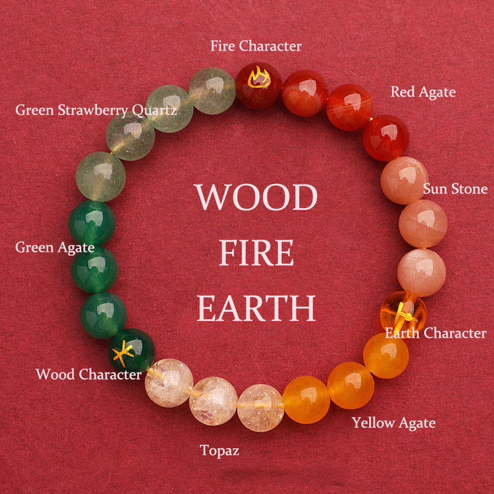 Buddha Stones Five Elements Various Agate Crystal Sun Stone Wisdom Bracelet