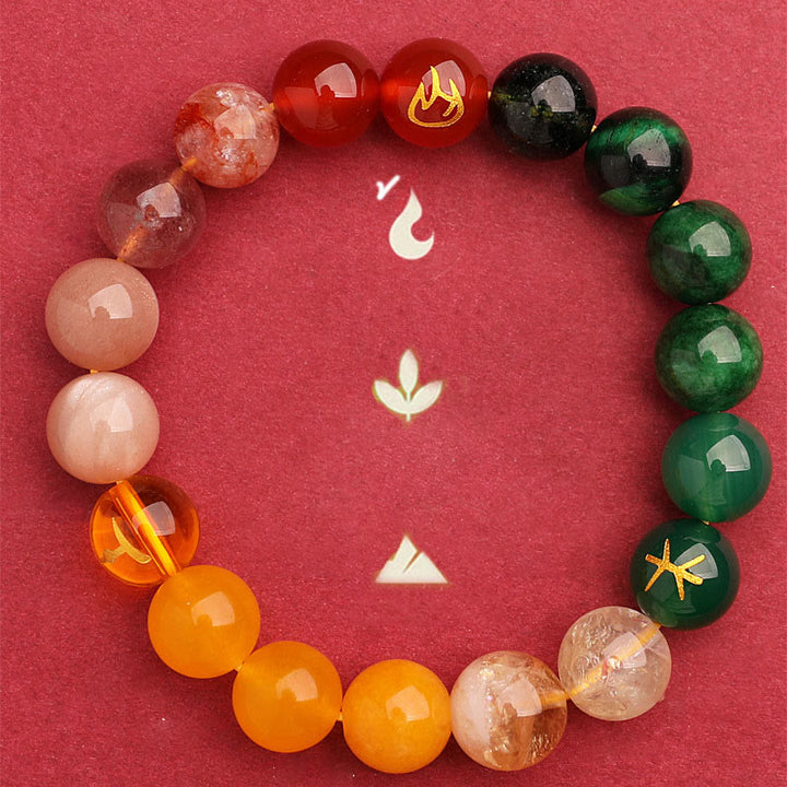 Buddha Stones Five Elements Various Agate Crystal Sun Stone Wisdom Bracelet